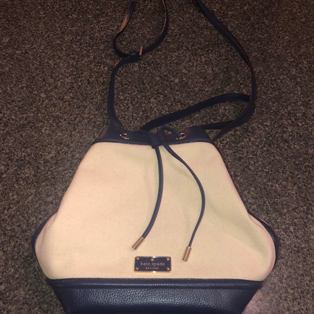 Kate Spade navy and burlap bucket bag